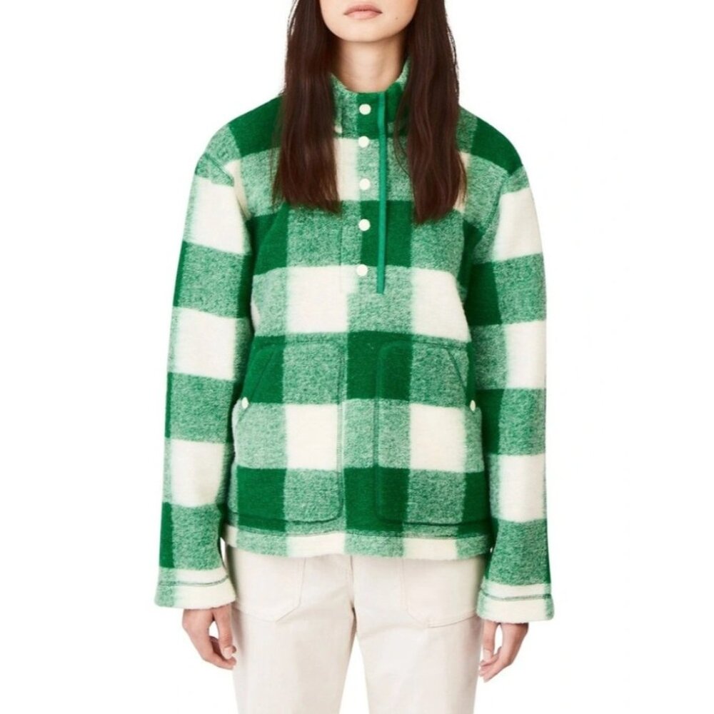 Tilley‎ Emerge Plaid Popover Jacket Wool Blend Fleece Long Sleeve Green Small